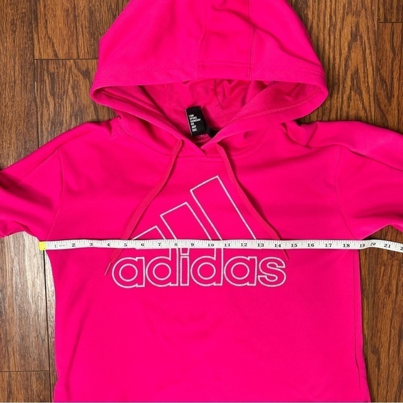 Adidas Bright Hot Pink Pullover Hooded Logo Fleece Lined Sweatshirt Size Small - Picture 13 of 16